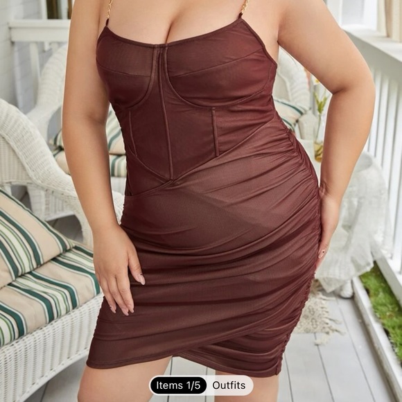 Shein Plus Chain Strap Ruched Tulip Hem Bodycon Dress - Picture 1 of 4